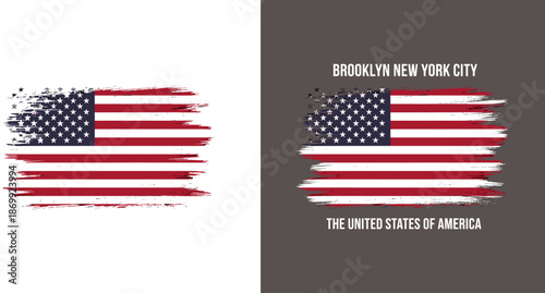 American flag t-shirt design with Brooklyn New York City typography, patriotic United States of America veteran graphic for apparel, vintage eagle wings aesthetic,