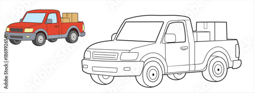 Pickup Truck Coloring Page for Kids. Simple Vehicle Line Art