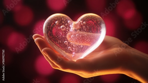 Valentine's day glowing heart in hand romantic love concept