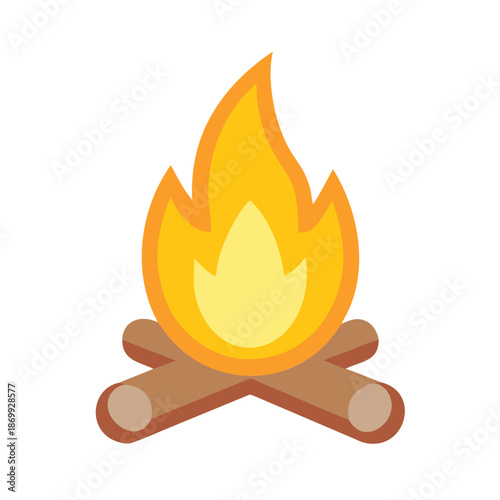 Campfire Icon with Wooden Logs in Simplified Flat Design Style