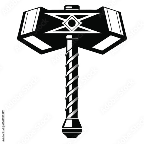 Viking Weapon Mjolnir Silhouette Isolated on White Background Vector