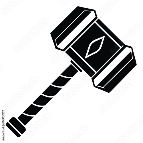 Warrior Hammer Mjolnir Black Silhouette Isolated Graphic Vector