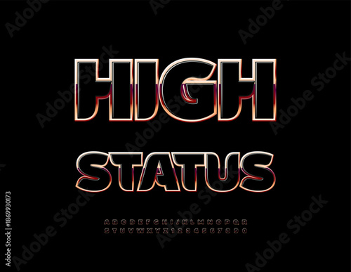 Vector Premium icon High Status. Glossy Black and Golden Font. Fashion Alphabet Letters and Numbers set.