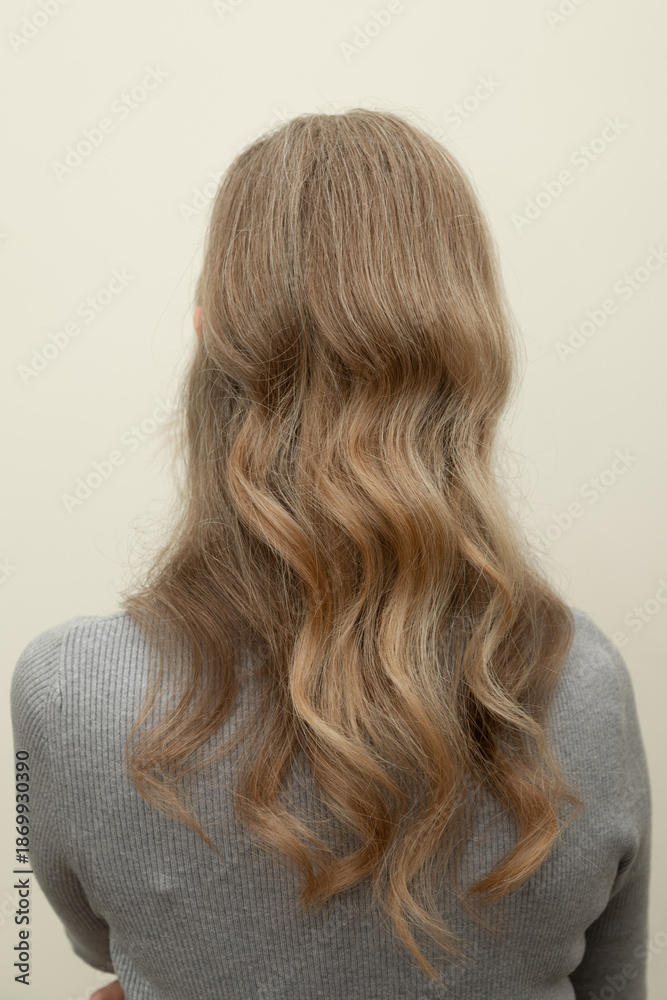 Fototapeta premium Back View of Woman with Wavy Hair Hairstyle