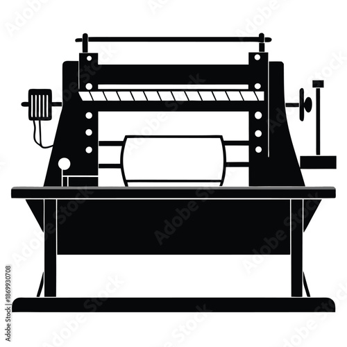 Industrial Fabric Weaving Loom Machine Black and White Silhouette
