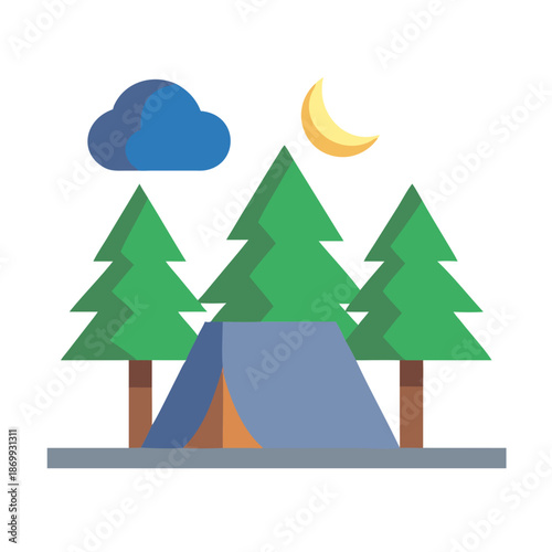 Camping under the stars: A minimalistic scene with a tent and trees