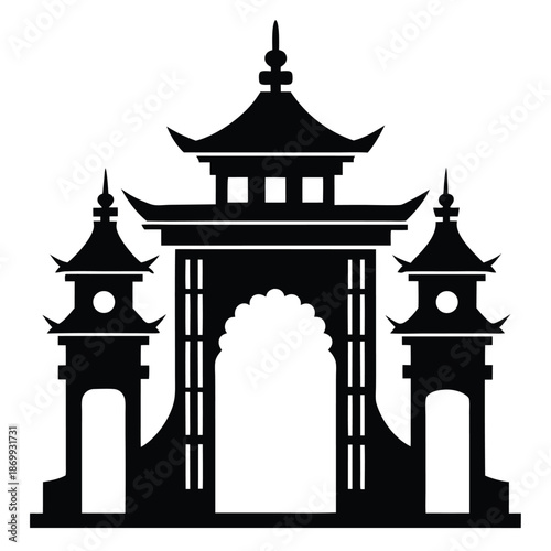 Zen Style Temple Gate Silhouette Graphic for Spiritual Concept
