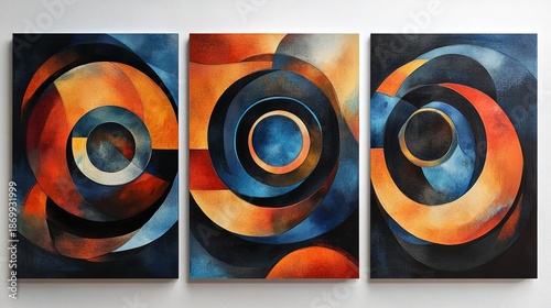 Abstract Geometric Circular Art Triptych