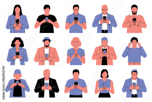 A diverse group of people using their smartphones in a modern setting