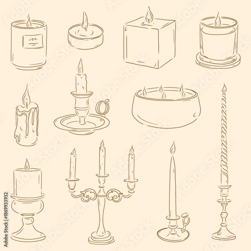 Candles Hand Drawn Lineart, Minimal Lineart Illustrations, Vector Art