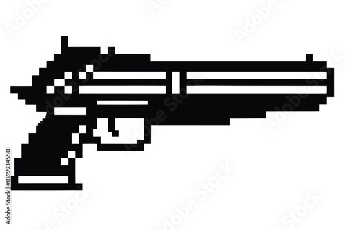 Classic Pixelated Black Handgun Icon for Retro Gaming and Digital Media Projects