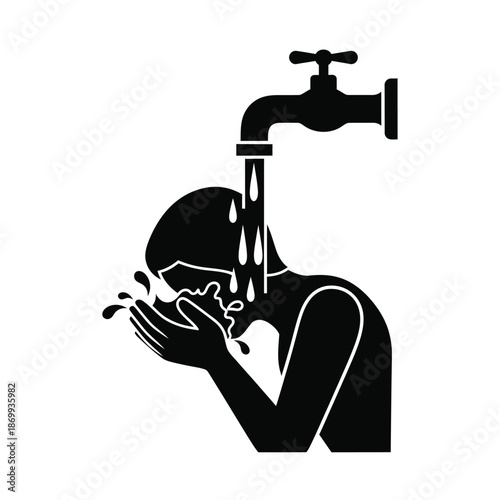 Person drinking from faucet