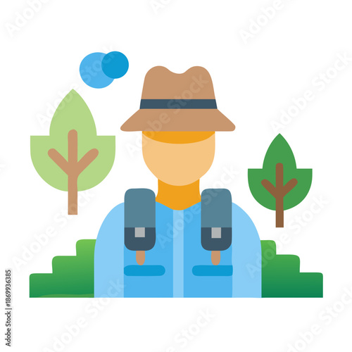 Illustration of a hiker with a backpack in the forest environment