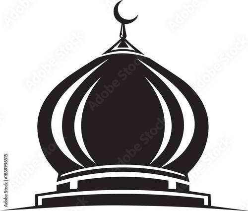 Illustration of a Mosque Dome with Crescent Moon Symbol on Top