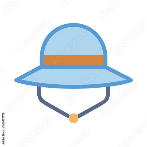 Light blue pith helmet with tan band and chinstrap on black background