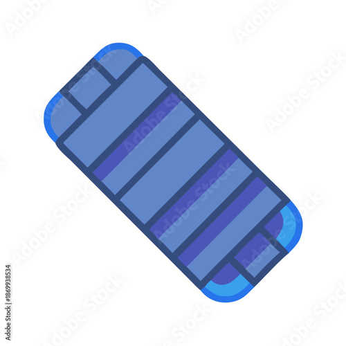 Blue roll-up mattress pad illustration with darker trim on black backdrop