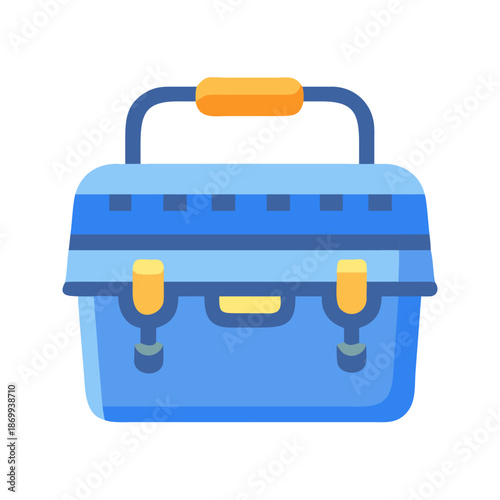Isolated blue tool box with handle and yellow accents on black background
