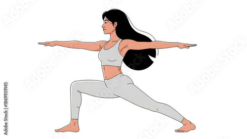 Woman in warrior pose with arms outstretched in yoga exercise