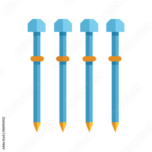 Four blue stylized rods with orange accents against a black background