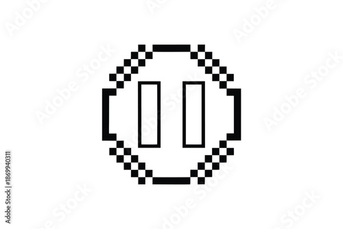 Pixel graphic silhouette of a pause icon, representing a temporary halt