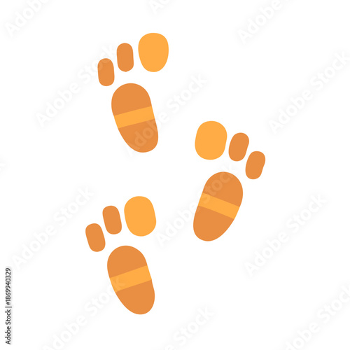 Minimalist footprints illustration, abstract trail concept, warm color palette on black background