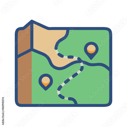 Stylized map with trail and location markers for hiking and outdoor activities