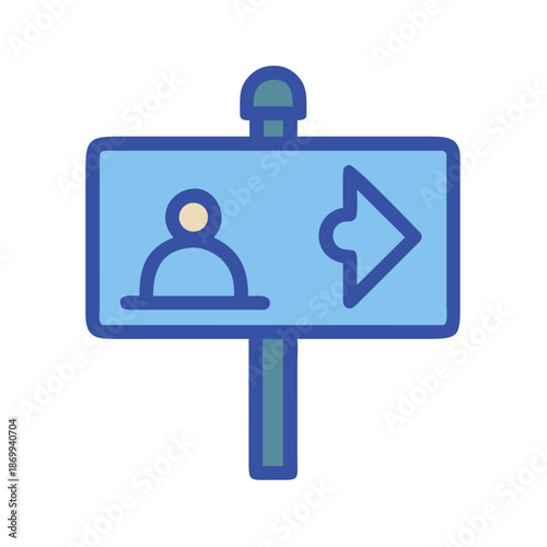 Directional signpost with user icon and arrow, suggesting navigation or user redirection