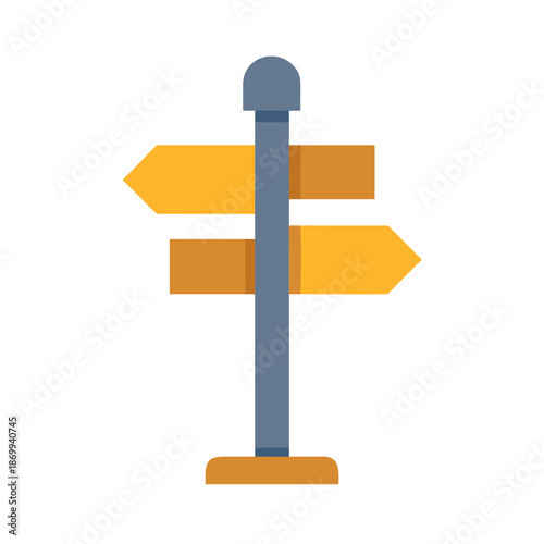 Directional signpost with two yellow arrows on a grey pole, flat design