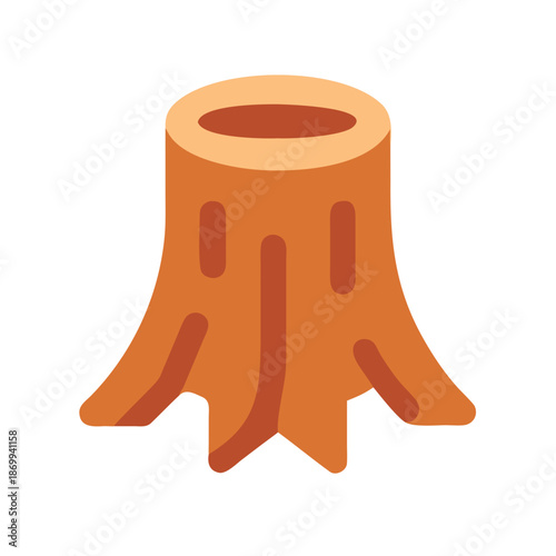 Stylized orange tree stump illustration on a black background in a flat design