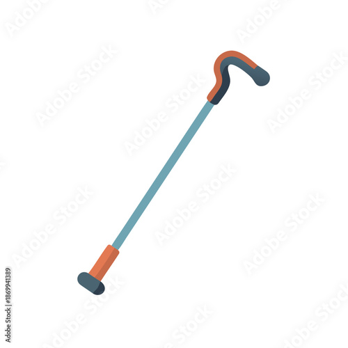 Stylized medical walking stick with orange and blue accents on a black background