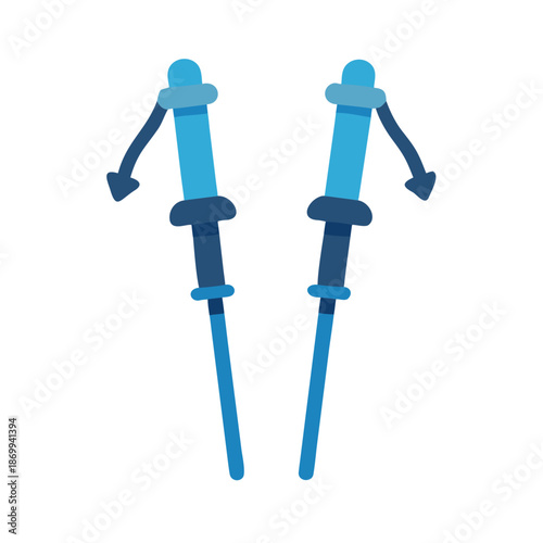 Pair of blue trekking poles on black background ideal for hiking and camping