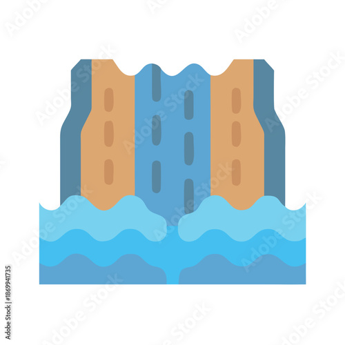 Minimalist waterfall icon illustration in flat design style on black background