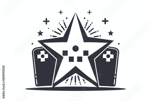 Simple Pixelated Star Icon Vector Graphic for Achievements on White