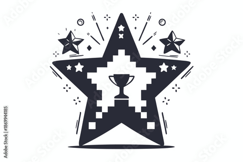 Clean Pixelated Star Icon Vector Design for Ranking on White