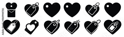 Collection of valentine love price tag silhouette icon set. Happy valentines day icons black silhouette illustration art