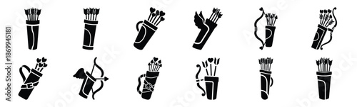 Collection of cupid arrow quiver silhouette icon set. Happy valentines day icons black silhouette illustration art