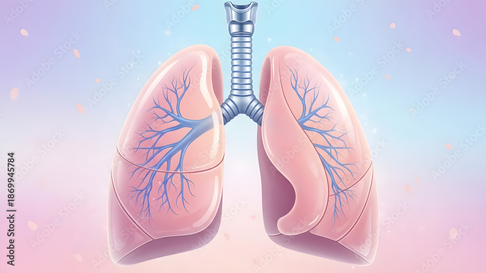 Fototapeta premium Human lungs anatomy with trachea and bronchi illustration