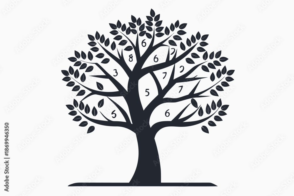 Obraz premium Tree with marked levels, a black and white silhouette symbolizing business growth