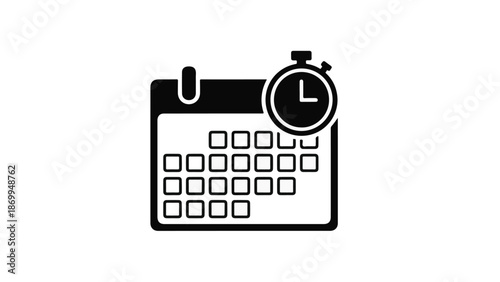 Modern calendar with stopwatch on top, symbolizing time management, organization, and productivity in daily planning and scheduling