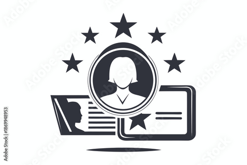 Black and White User Rating Stars and Comment Icon - Customer Feedback Review UI/UX Vector Graphic