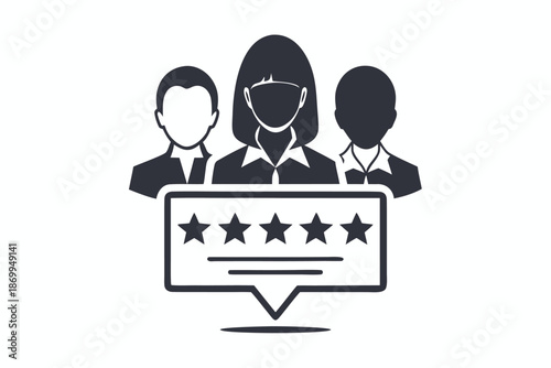 Black and White User Rating Stars and Comment Icon - Customer Feedback Review UI/UX Vector Graphic