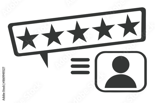 Black and White User Rating Stars and Comment Icon - Customer Feedback Review UI/UX Vector Graphic