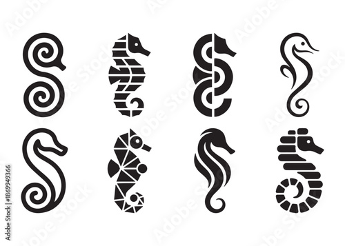 Sea horse in a glyph design emphasizing elegance in nature set in monochrome contours ideal graphic emblem with flowing shapes