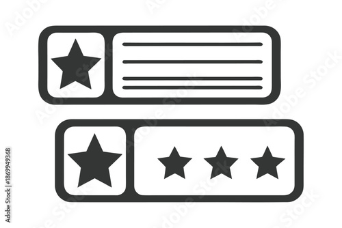 Black and White User Rating Stars and Comment Icon - Customer Feedback Review UI/UX Vector Graphic