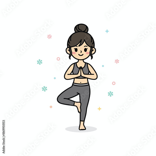 Happy Young Woman Doing Yoga Balance Exercise