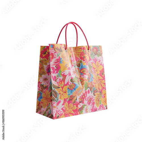 Shopping Bag With Floral Design on Display in an Indoor Setting