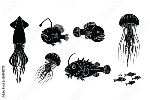 Deep Sea Creatures Silhouette Icons