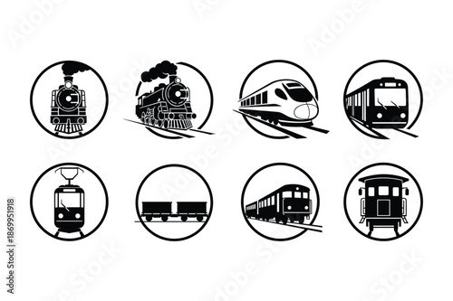 Collection of diverse train and tram silhouettes