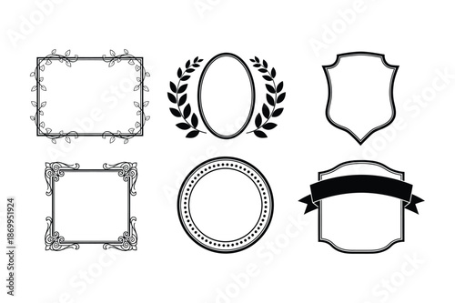 Set of decorative black borders, frames and banners