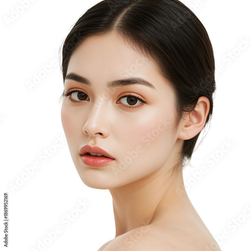 Young Woman in a Formal Dress Poses for a Portrait in a Studio Setting During...